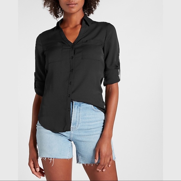 EXPRESS Solid Red Two Pocket Portfolio Shirt
Blouse Button Down Slim Fit Top S - Picture 14 of 16